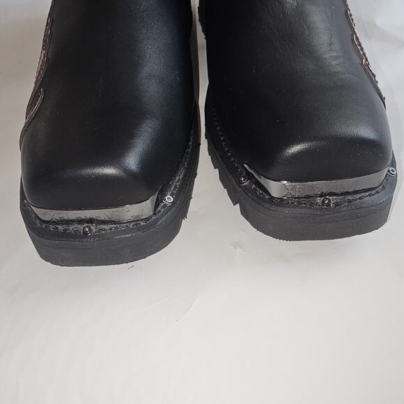 XElement Black Leather Harness Motorcycle Ankle Boots Square Toe Mens 12 - Picture 3 of 15